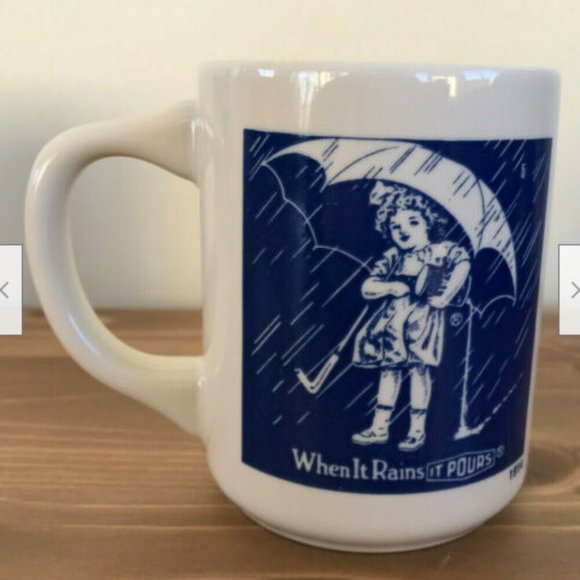 Retro Morton Salt Girl Advertising Coffee Mugs Set of 2 When it Rains it Pours - Picture 3 of 6